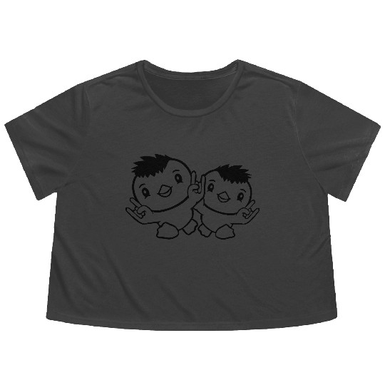 Heavy Metal Duck Bird Team Chick Rock Hand Gesture Flowy Cropped Tees