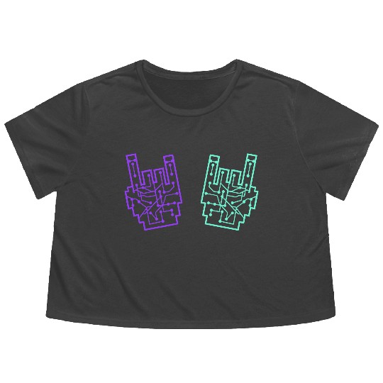 Heavy metal nerd electronic circuits hand gestures Flowy Cropped Tees