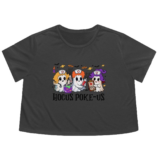 Hocus Poke us Witch Nurse Halloween Flowy Cropped Tees