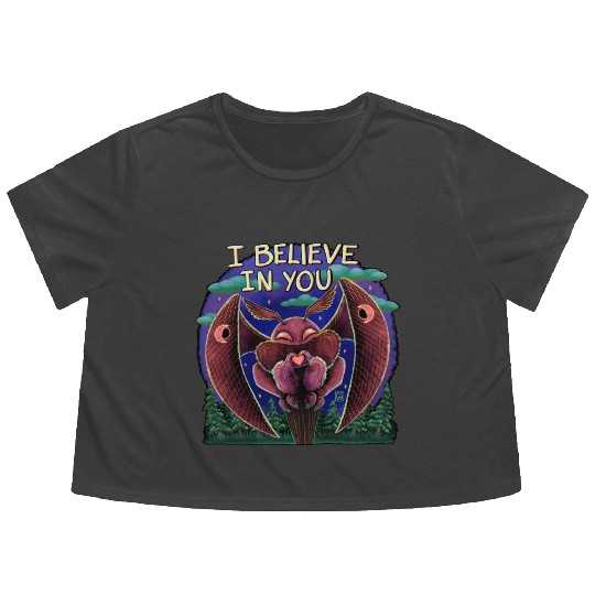 The Mothman Cryptid believe in you cute creature Flowy Cropped Tees