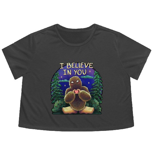 Bigfoot cryptid believe in you Flowy Cropped Tees