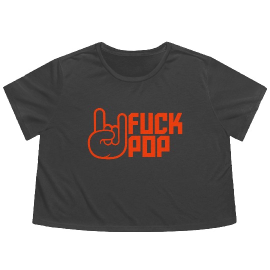 Fuck pop charts music heavy metal fun hand gesture Flowy Cropped Tees