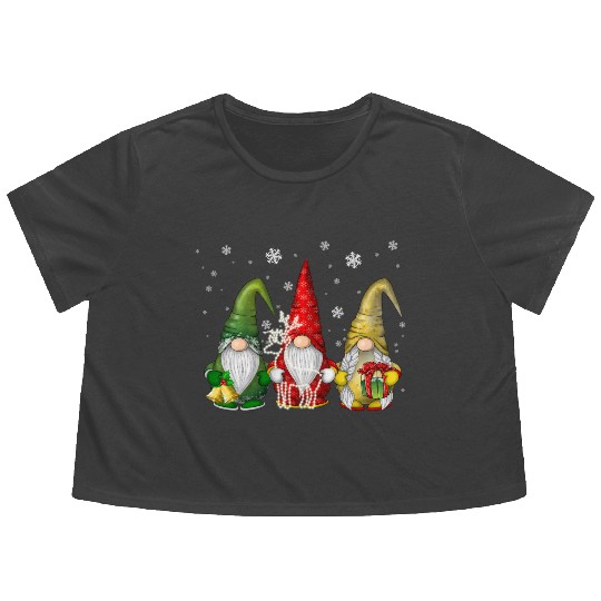 Three Funny Gnomes Christmas Gift Flowy Cropped Tees