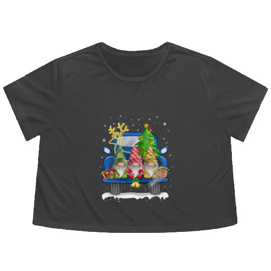 Christmas Truck Cute Gnomes Flowy Cropped Tees
