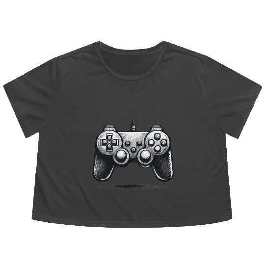 Gamer Controller Cartoon Charcoal Gaming Art Flowy Cropped Tees