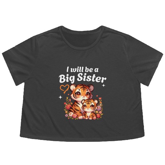 I'm Going To Be A Big Sister Cute Tiger Flowy Cropped Tees