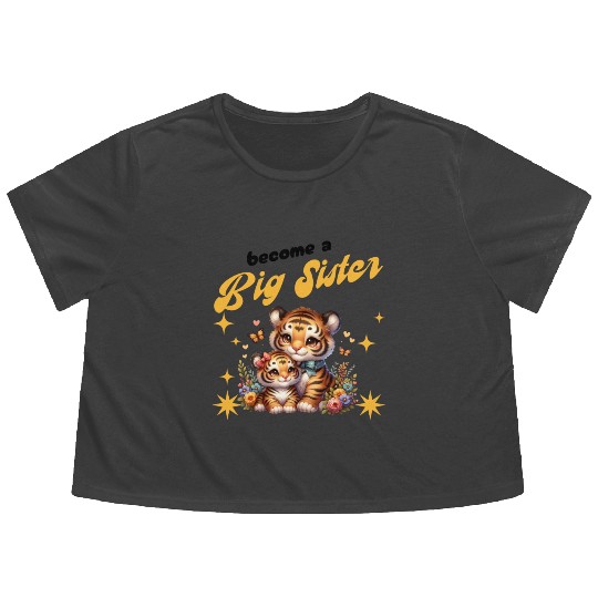 Soon I Will Be A Big Sister Sweet Tigers Flowy Cropped Tees