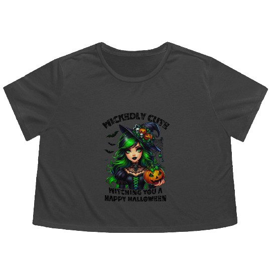 Halloween Wicked Cute Green Witch Flowy Cropped Tees