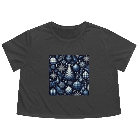 flannel blue and white christmas Flowy Cropped Tees