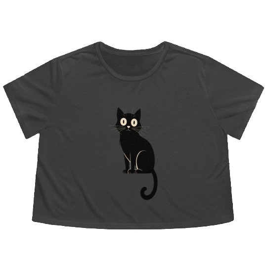 Mystical Black Cat Lover Flowy Cropped Tees