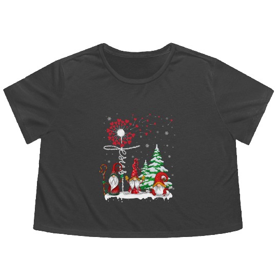 Gnomes Jesus Dandelion Christmas Tree Flowy Cropped Tees