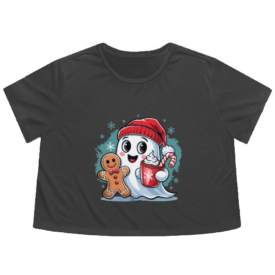 Cute Christmas Ghost Flowy Cropped Tees