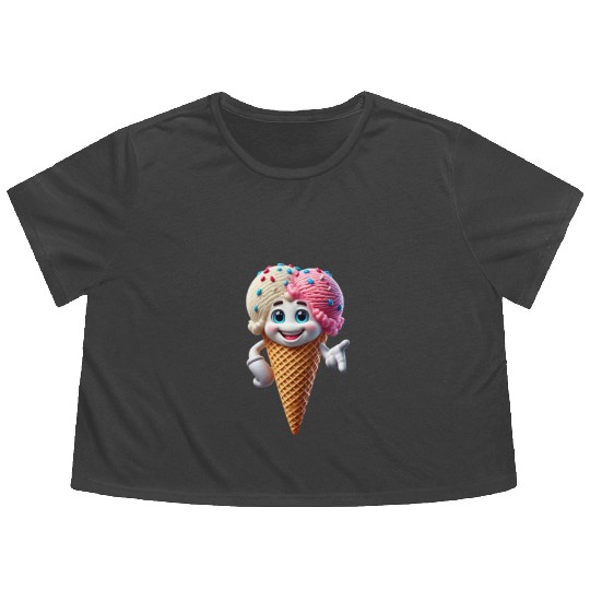 Cheerful Ice Cream Cone with Sprinkles & Big Smile Flowy Cropped Tees