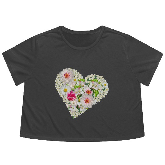 heart of flowers blossoms daisy tulip pink peony Flowy Cropped Tees