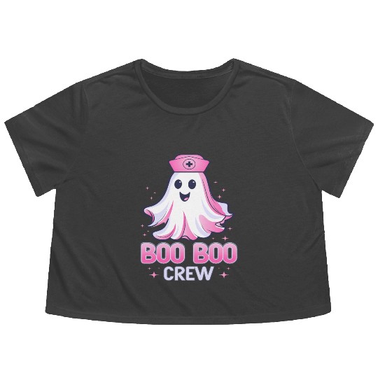 Boo Boo Crew Nurse Pink Ghost Halloween Costume Flowy Cropped Tees