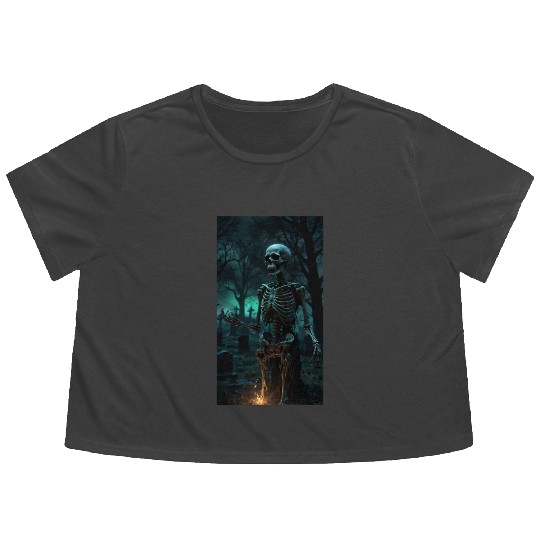 Rising Skeleton in the Graveyard Flowy Cropped Tees