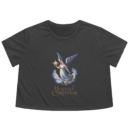 Heavenly Christmas Angel with Star Holiday Art Flowy Cropped Tees
