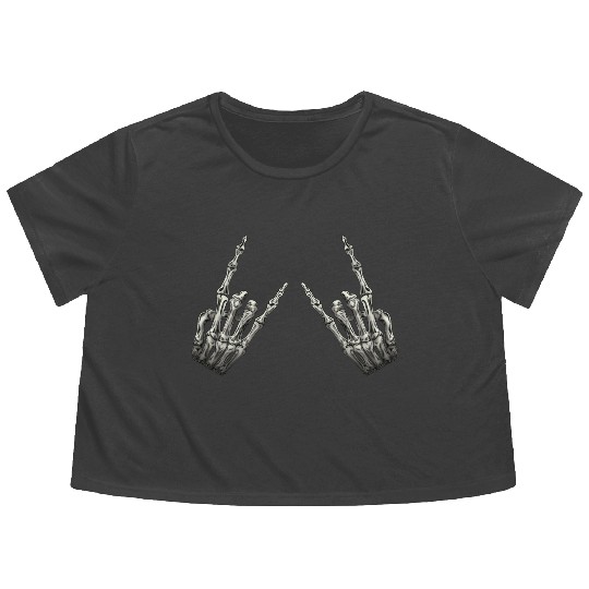 Rock On Rock Star Skeleton Hands Rocker Halloween Flowy Cropped Tees