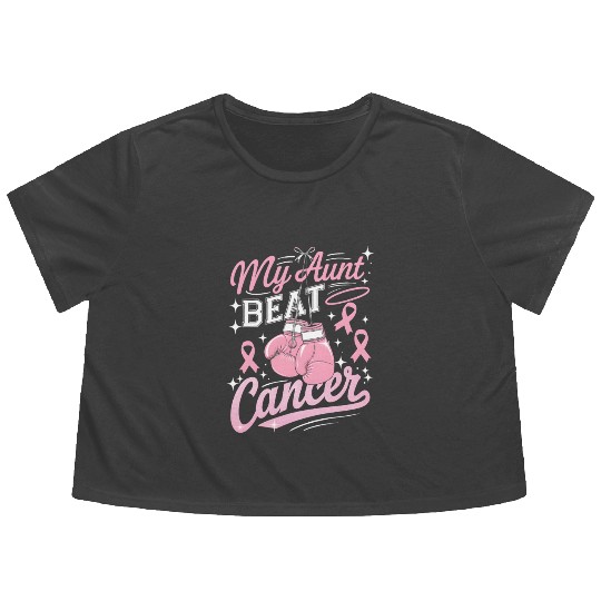My Aunt Beat Cancer Breast Cancer Awareness Flowy Cropped Tees