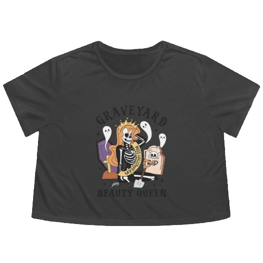 Graveyard Beauty Queen: Spooky & Funny Halloween Flowy Cropped Tees