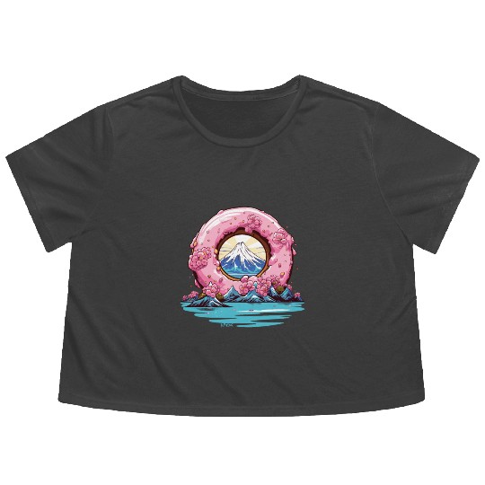 Japan Sakura Blossom Mount Fuji Donut Flowy Cropped Tees