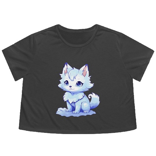 Kawaii Arctic Fox Cute Japanese Anime Aesthetic Flowy Cropped Tees
