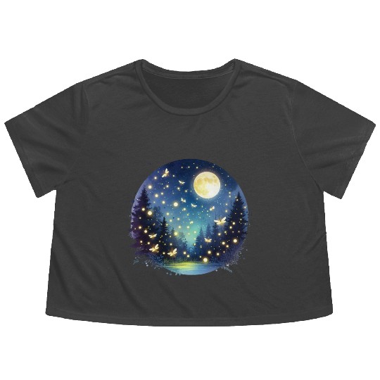 Moonlit Fireflies Flowy Cropped Tees