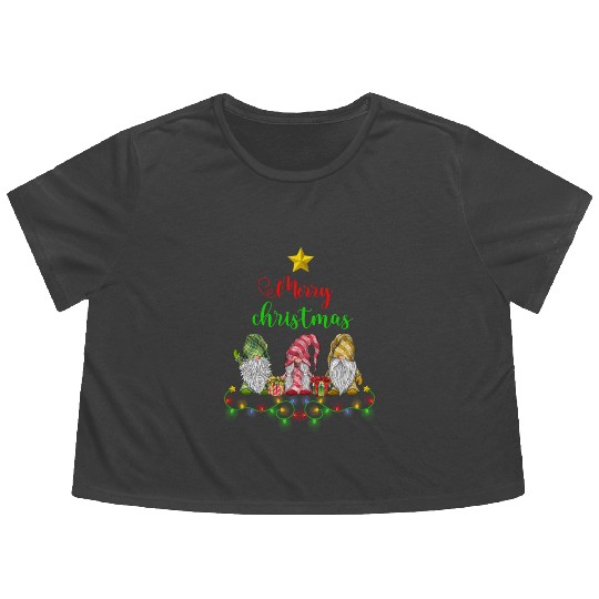 Gnomes Christmas Tree Funny Xmas Holidays Flowy Cropped Tees