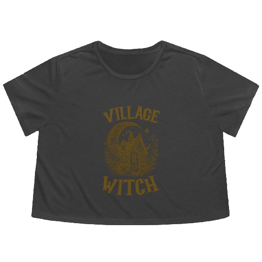 Village Witch Salem Vintage Halloween Flowy Cropped Tees