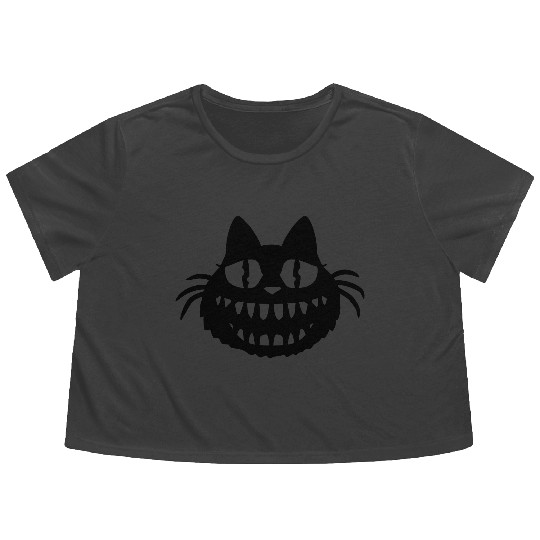Funny Crazy Monster Cat Halloween Horror Teeth Fun Flowy Cropped Tees