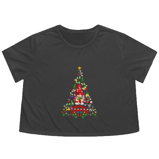Funny Gnomes Christmas Tree Gnomies Family Xmas Flowy Cropped Tees