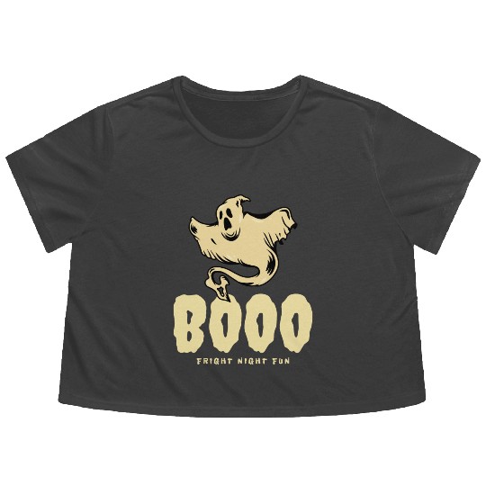 BOOO Fright Night Fun Ghost Halloween Flowy Cropped Tees