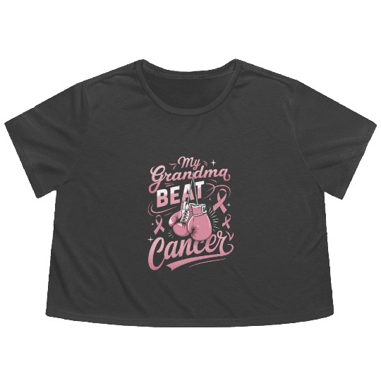 My Grandma Beat Cancer Breast Cancer Awareness Flowy Cropped Tees