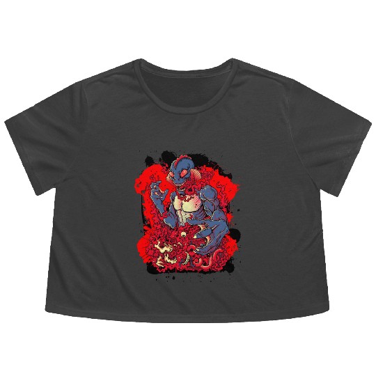 Fantasy Horror Creature - Death Lagoon Flowy Cropped Tees