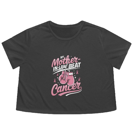 My Mother-In-Law Beat Cancer Breast Cancer Flowy Cropped Tees