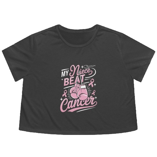 My Niece Beat Cancer Breast Cancer Awareness Flowy Cropped Tees