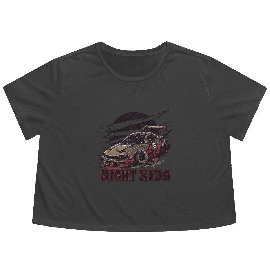 Trashy JDM Street Racer Night Kids Flowy Cropped Tees