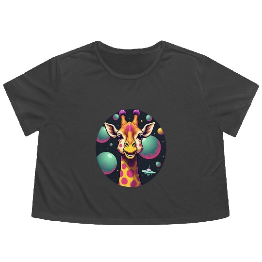 Cosmic Giraffe: Galactic Safari Adventure Flowy Cropped Tees