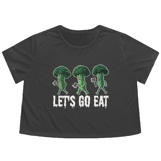 Let's Go Eat Broccoli Attack Flowy Cropped Tees