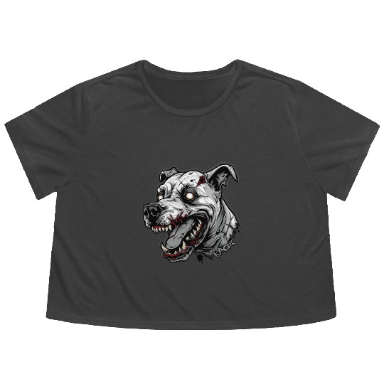 White Zombie Dog Head Flowy Cropped Tees