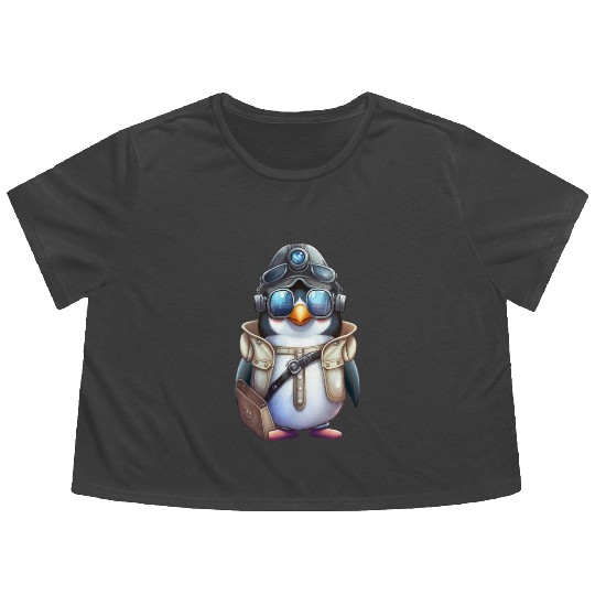 funny penguin , penguin logo , Penguin Lovers Flowy Cropped Tees