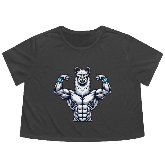 Strong muscular llama alpaca fitness bodybuilder Flowy Cropped Tees