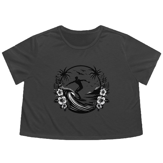 Tropical Surf Vibes Flowy Cropped Tees