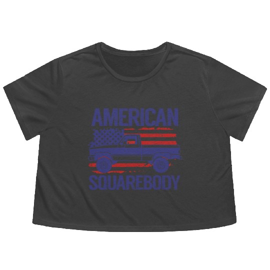 Classic C10 American Square Body Truck USA Flag Flowy Cropped Tees