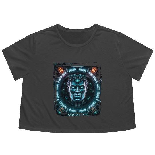Zodiac sign Aquarius in cyberpunk era Future Flowy Cropped Tees
