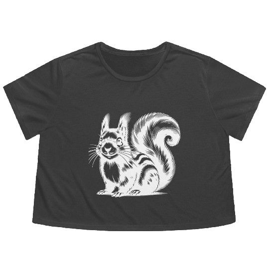 Realistic Squirrel Tattoo Drawing Flowy Cropped Tees