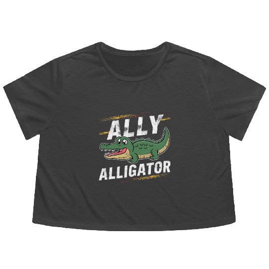 Funny Reptile Pride Month LGBT Ally Cute Alligator Flowy Cropped Tees