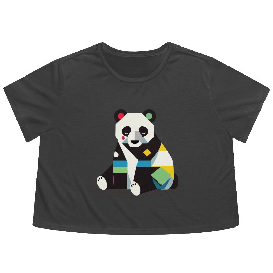 Geometric Panda - Minimalistic and Cute Flowy Cropped Tees