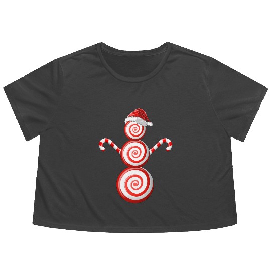Funny Christmas Flowy Cropped Tees Peppermint Candy Snowman