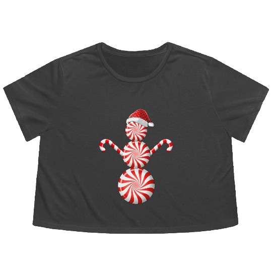 Funny Christmas Flowy Cropped Tees Peppermint Candy Snowman